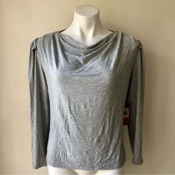 🌼 VINCE CAMUTO Drape Neck Knit Top In Medium Heather Gray M NWT - Picture 5 of 7